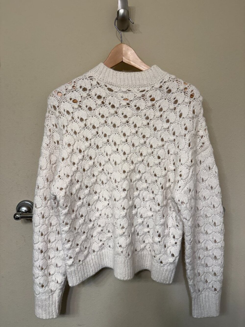 Apricot Ivory Cream Openwork Knit Sweater Crewneck US 4 XS